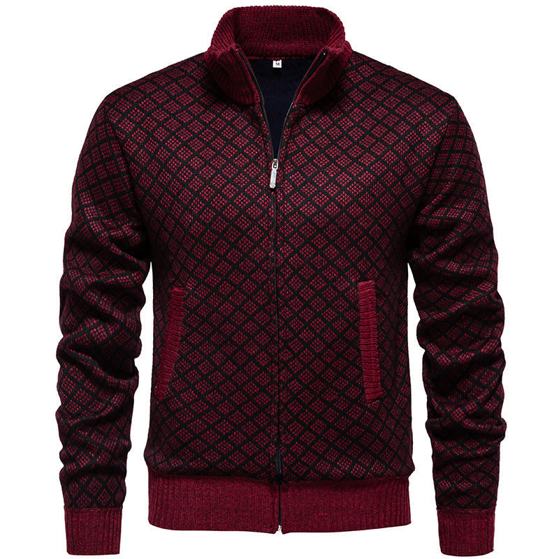 Street-wave Mens Sporty Knit Jacket With Modern Pattern Breathable Warmth For Active Casual Wear