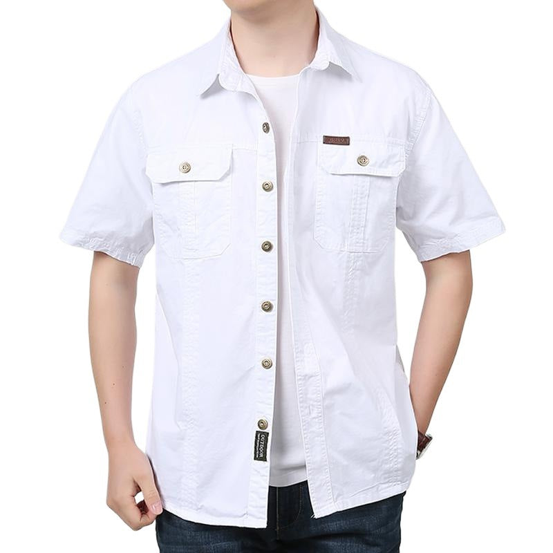 Street-Wave Men's Short Sleeve Cotton Blend Shirt With Chest Pockets And Relaxed Fit
