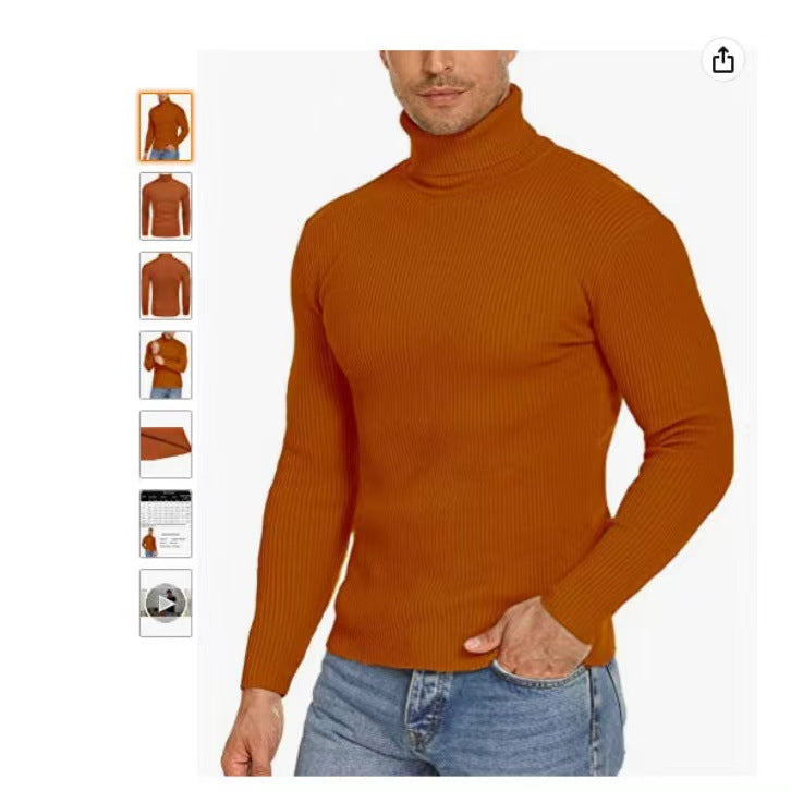Street-Wave Men's Ribbed Knit Turtleneck Sweater Cozy Warmth Premium Comfort Versatile Wear