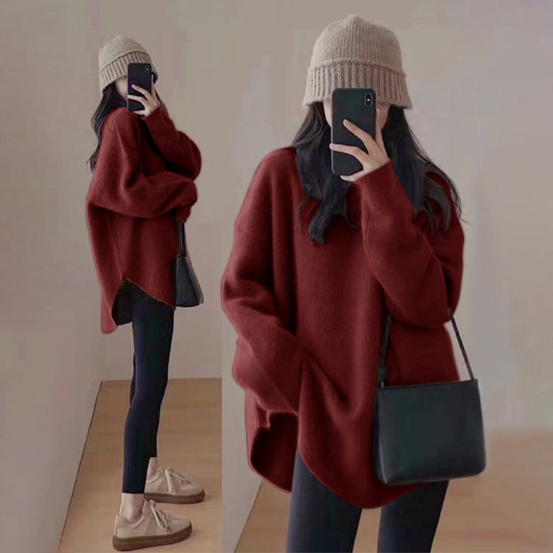 Street Wave Women Oversized Mid Length Pullover With Side Slits For Effortless Cozy Autumn Style