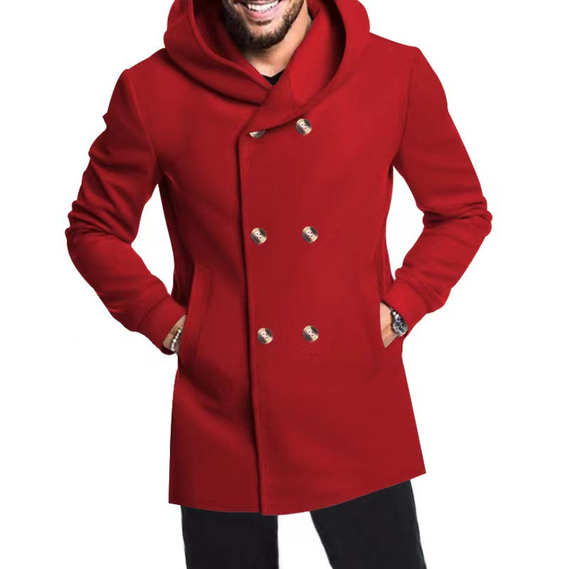 Streetwave Mens Hooded Double Button Coat Windproof Winter Outerwear For Urban Style