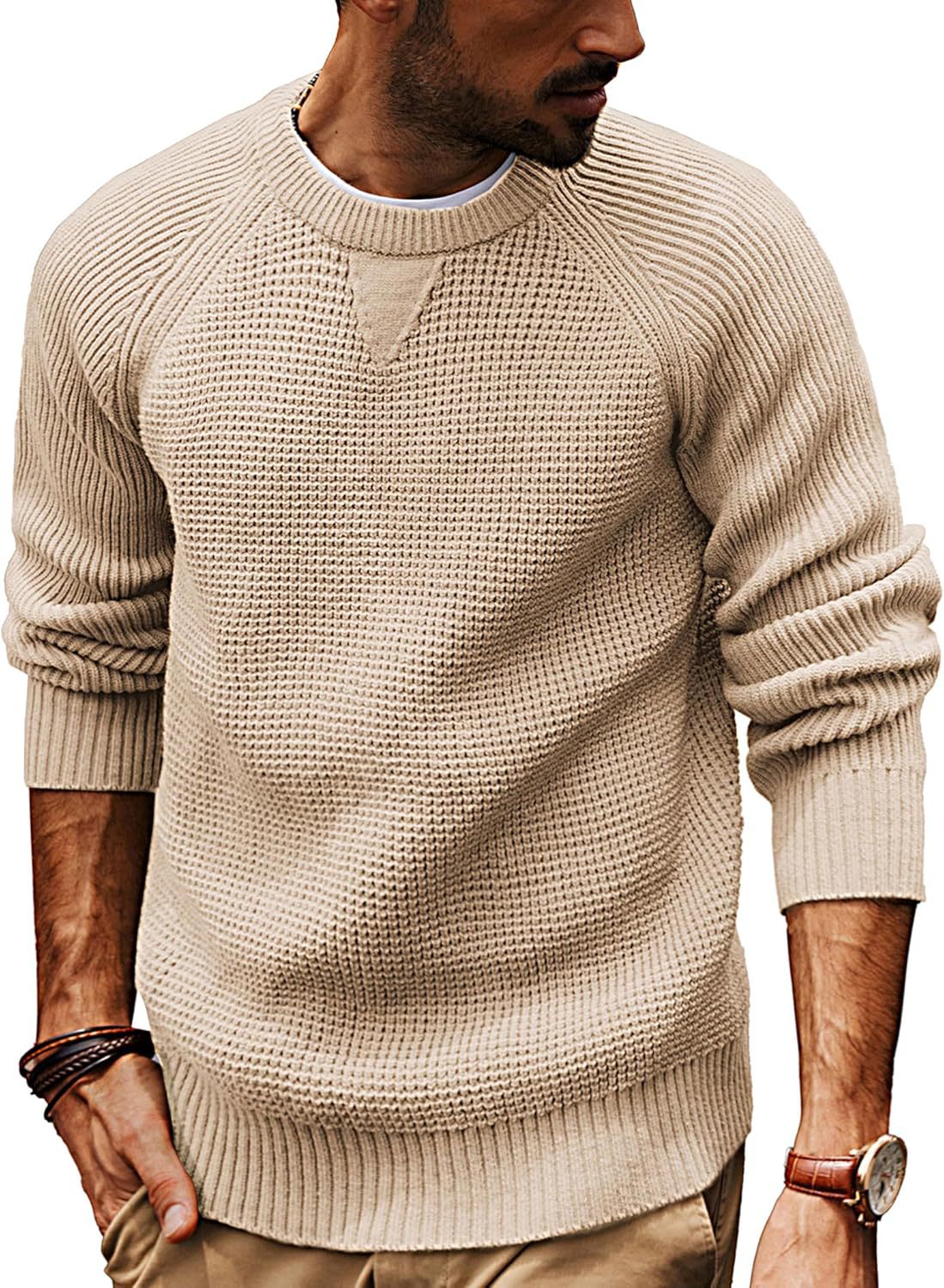 Street-Wave Men Casual Knit Sweater With Textured Weave Crew Neck Stylish Comfortable Everyday Style