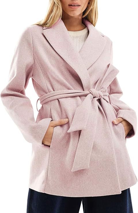 Street-wave Women Pink Wrap Coat Belted Jacket For Elegant Comfort And Versatile Office To City