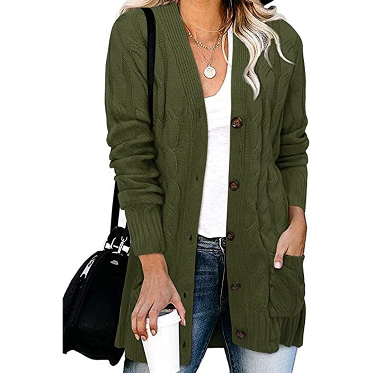 Street-wave Cable Knit Cardigan With Pockets For Women Cozy Soft Cotton Blend Chic All Season