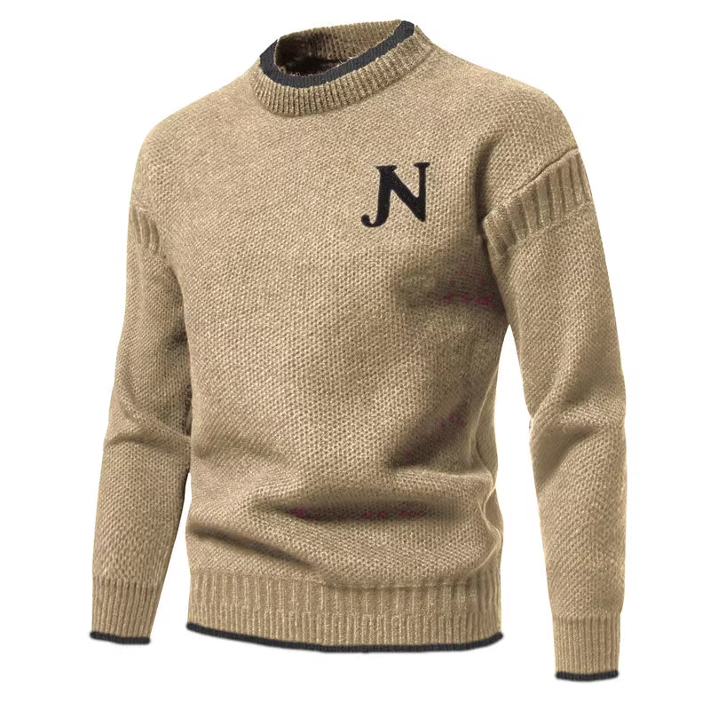 Mens Structured Knit Sweater Crew Neck Street-Wave Premium Warm Winter Knit For Men