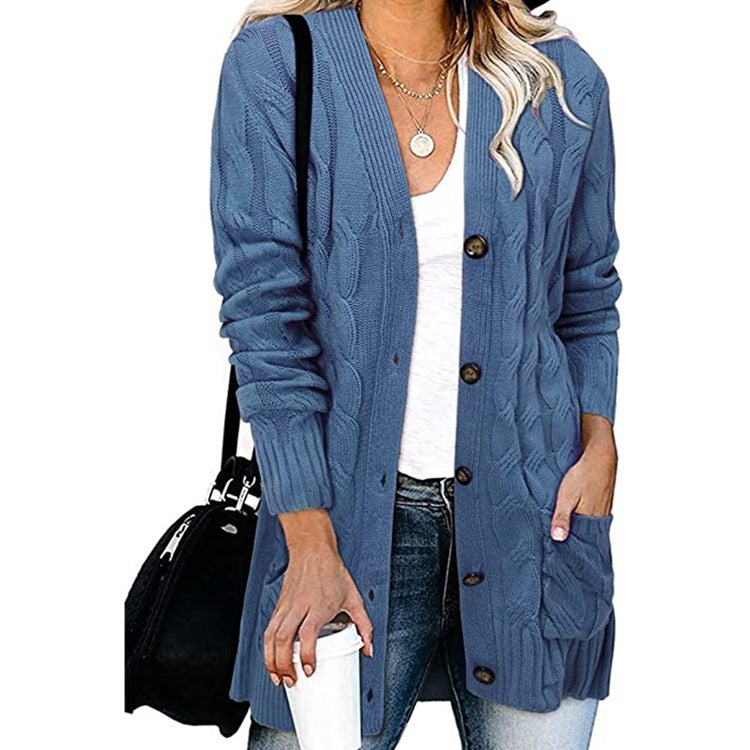 Street-wave Cable Knit Cardigan With Pockets For Women Cozy Soft Cotton Blend Chic All Season