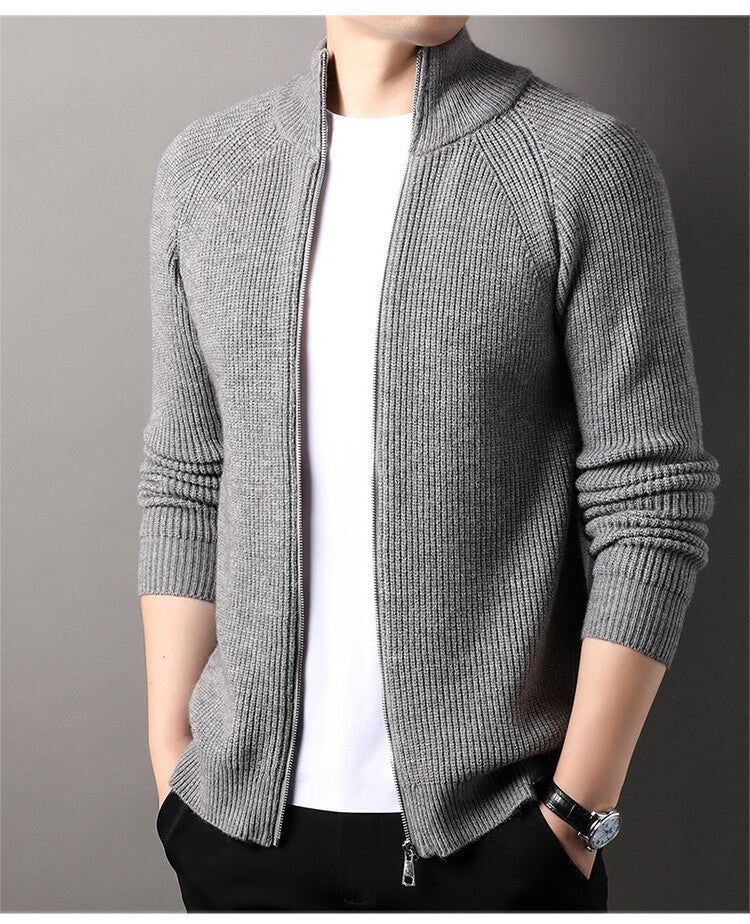 Men's Knit Cardigan With High Collar Hidden Zipper Street-wave Premium Warmth For Men