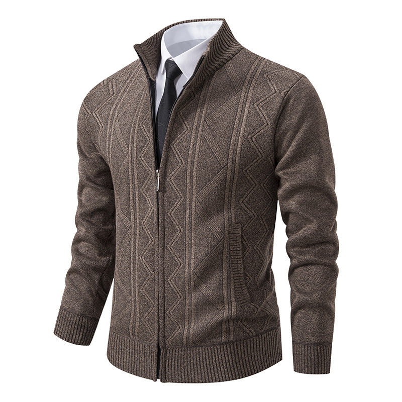 Street-Wave Men's Elegant Premium Cable Knit Cardigan With High Collar For Modern Professionals