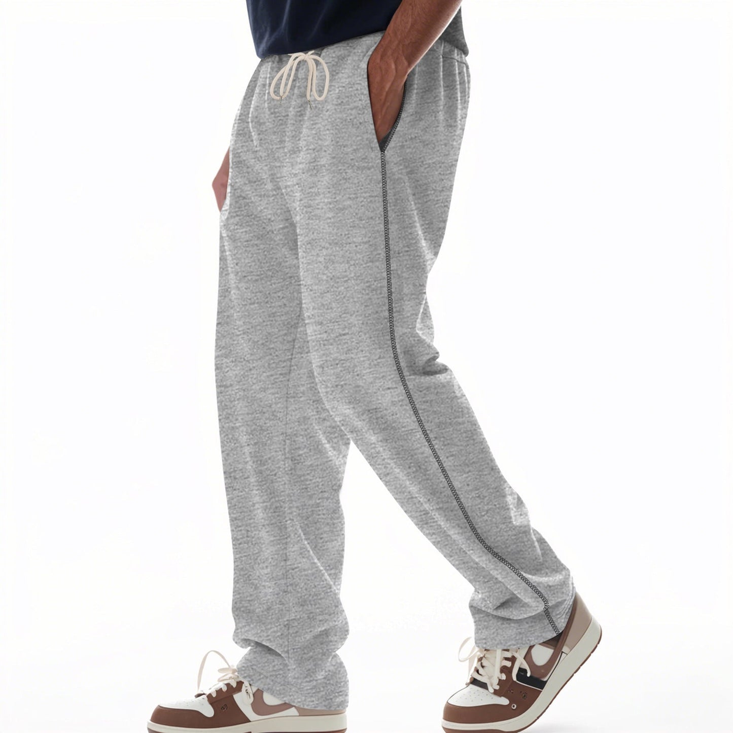 Men's Jogger Pants With Zip Pockets Street-Wave Drawstring Comfort For Everyday Wear