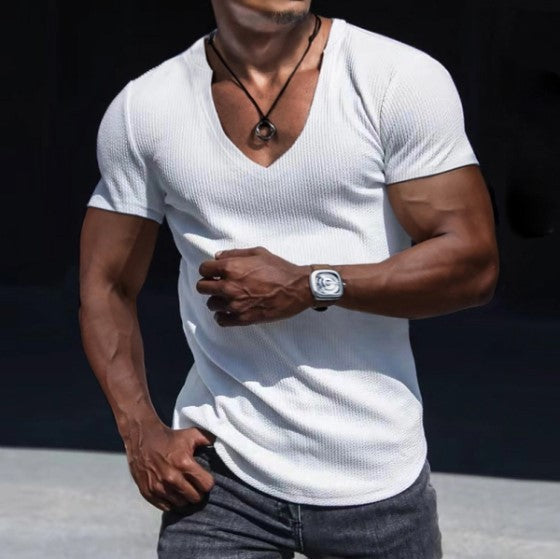 V Neck T Shirt For Men With Textured Surface Streetwave Premium Breathable Style