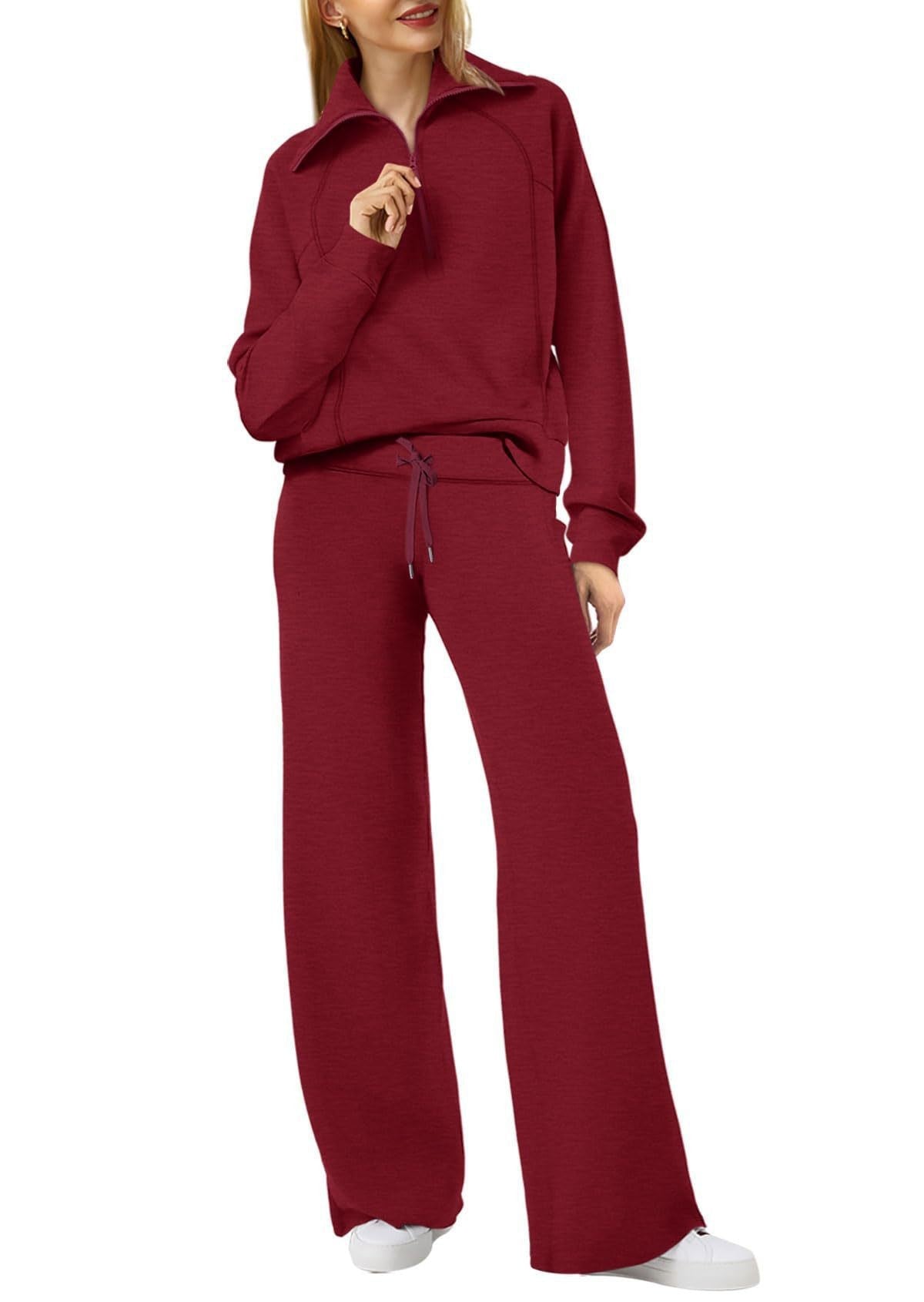 Street-wave Women’s Cozy Two Piece Set With Zip Front And Pockets Casual Loungewear For Home