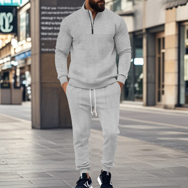 Street-Wave Men's Premium Breathable Structured Knit Sports Leisure Set With Half Zip Top And Joggers