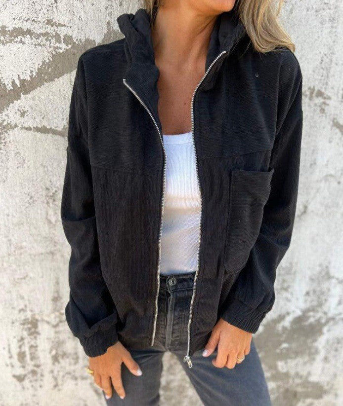 Streetwave Corduroy Jacket For Women With Zip Closure And Practical Collar For Effortless Everyday Style