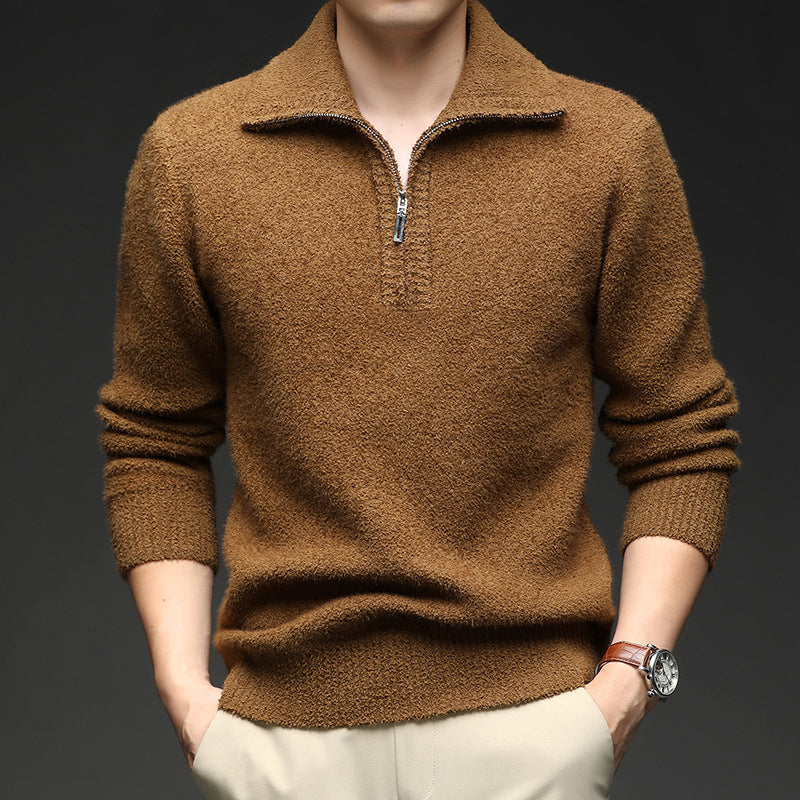 Street-wave Men's High Collar Zip Pullover Cozy Warm Everyday Winter Sweater For Men Outdoor Style