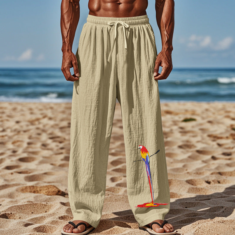 Street-Wave Men's Lightweight Breathable Beach Pants With Colorful Parrot All-Day Print