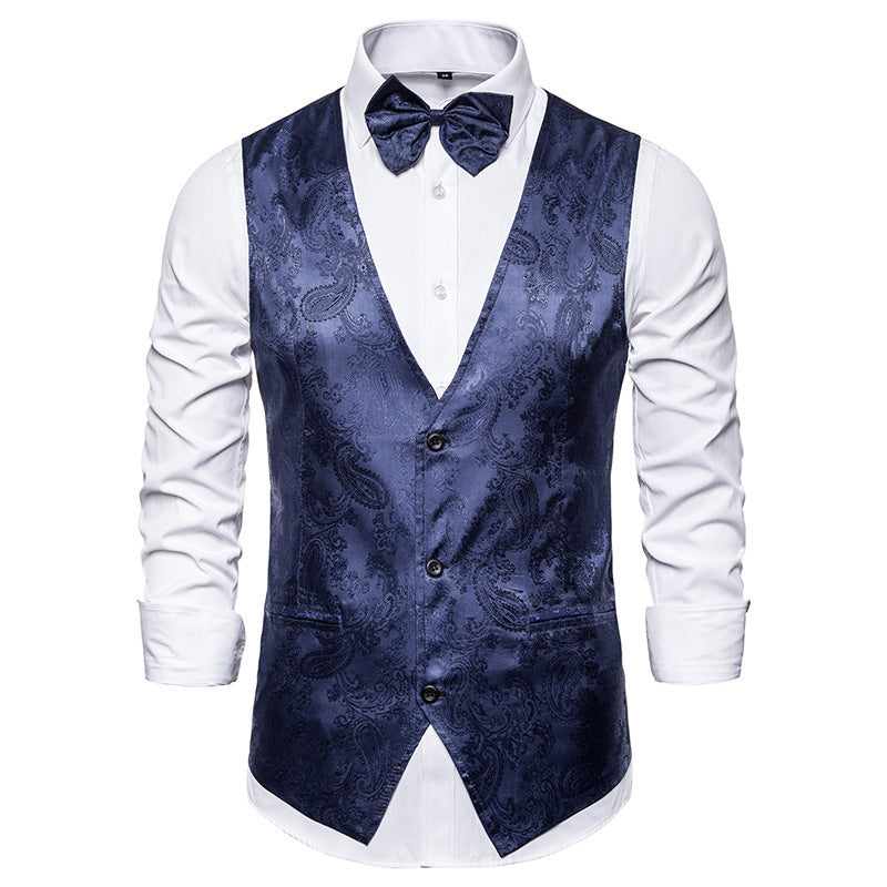 Street Wave Mens Elegant Paisley Jacquard Vest Waistcoat With Fine Pattern For Formal Events