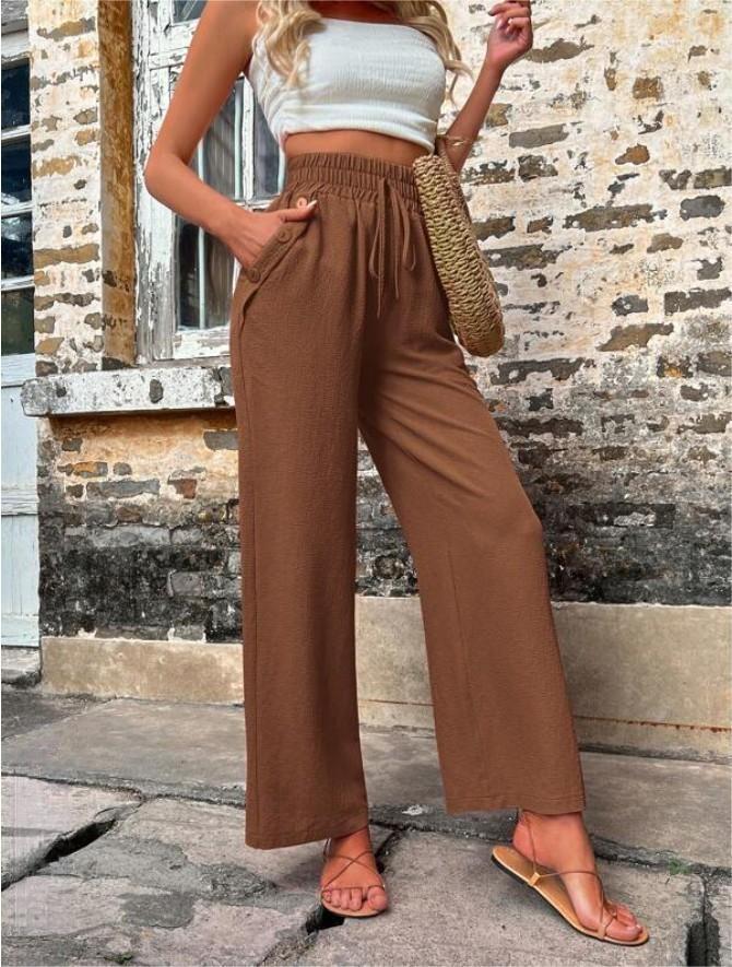 Streetwave Women's Elegant Casual Pants With Elastic Waist And Side Pockets For All Day Comfort