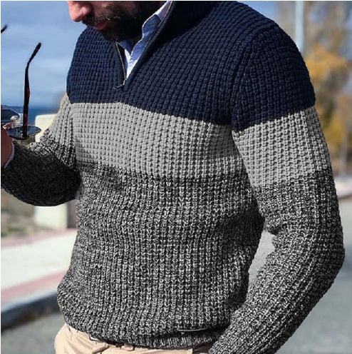 Street-Wave Men's Cozy Textured Knit Pullover Half Zip Sweater for Modern Casual Wear