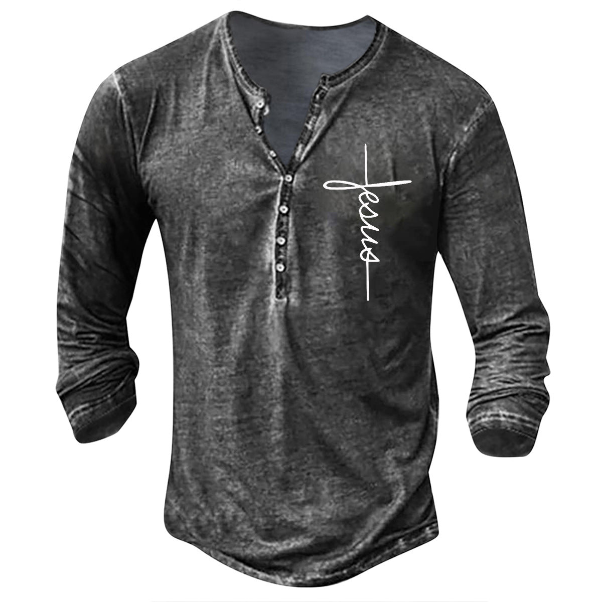 Mens Long Sleeve Henley Shirt With Creative Graphic Print By Streetwave For Men Casual