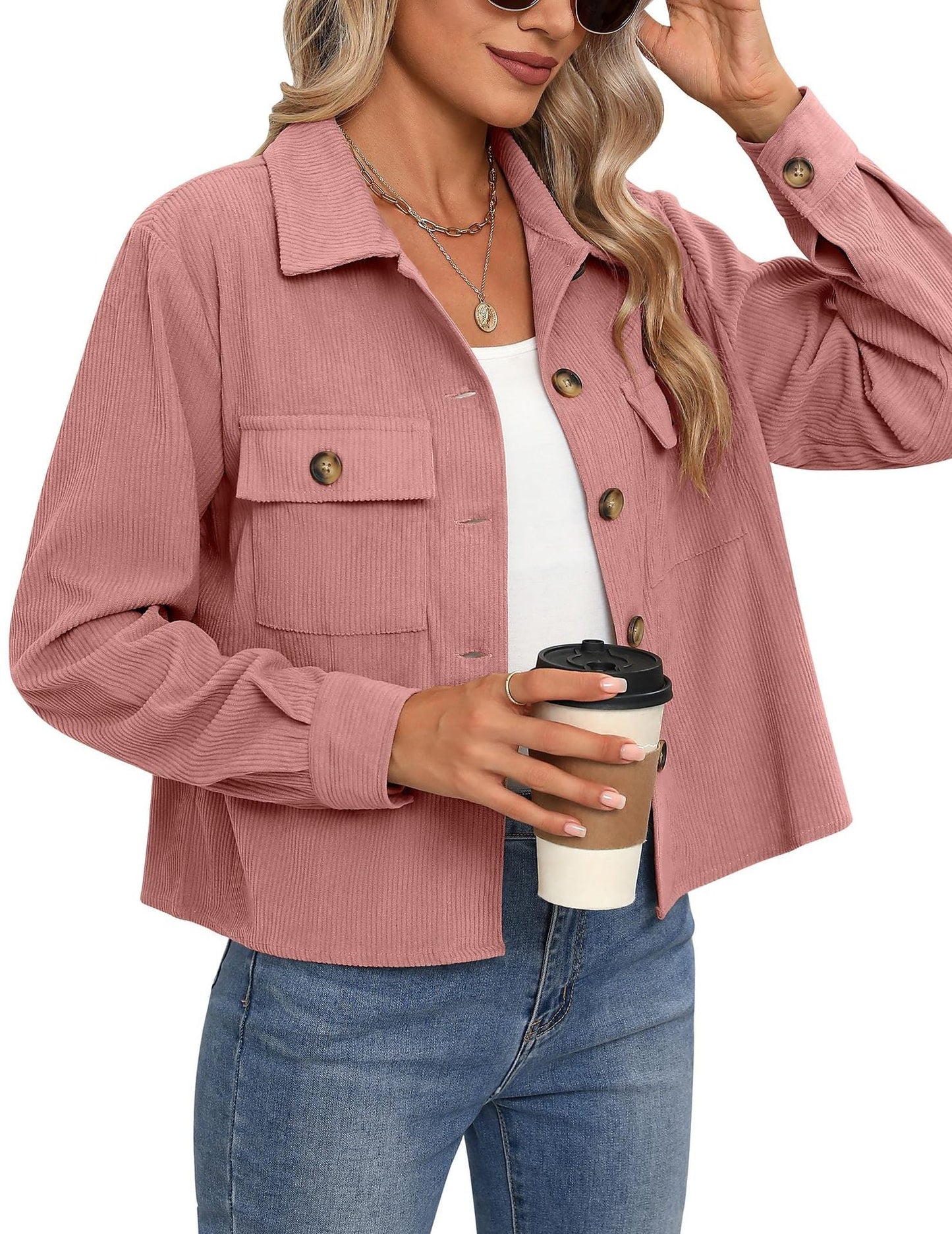 Street-wave Women's Utility Jacket with Durable Corduroy and Multi Pocket Design for Everyday Style