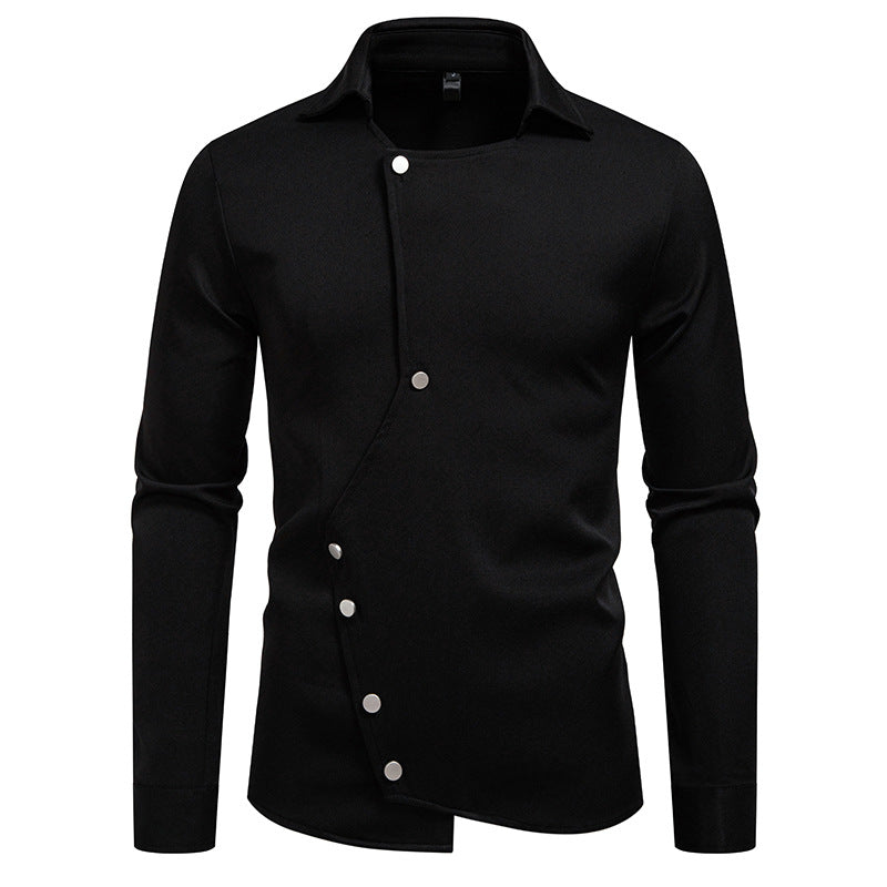 Street Wave Men Innovative Long Sleeve Shirt With Asymmetric Button Closure For Modern Style