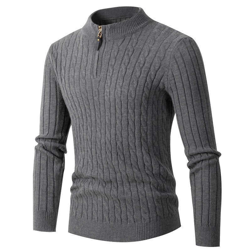 Street-Wave Men's Zip Cable Knit Sweater With Modern Zipper For Everyday Comfort