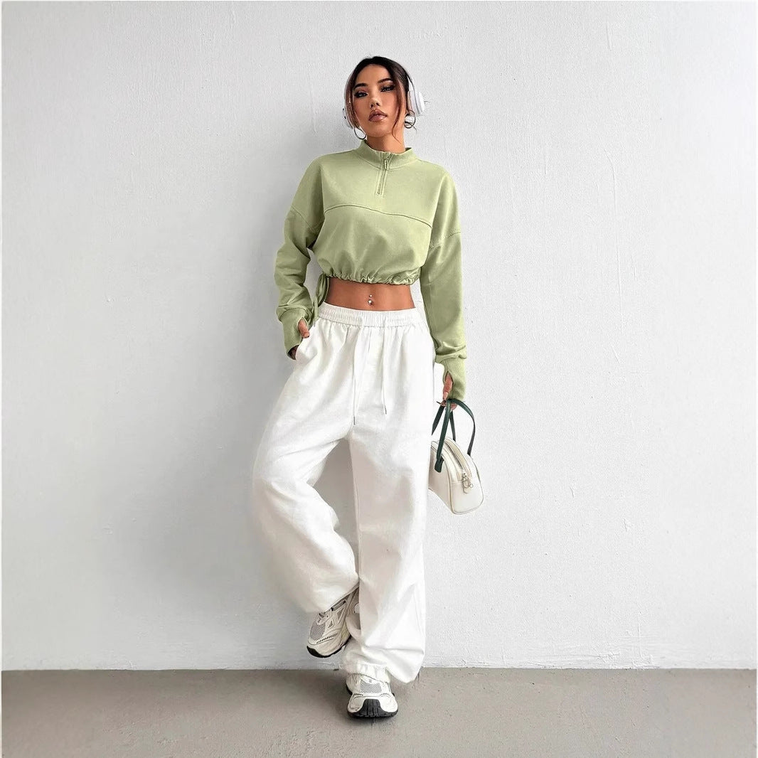 Amelia Street-Wave Women's Winter Crop Half-Zip Sweatshirt