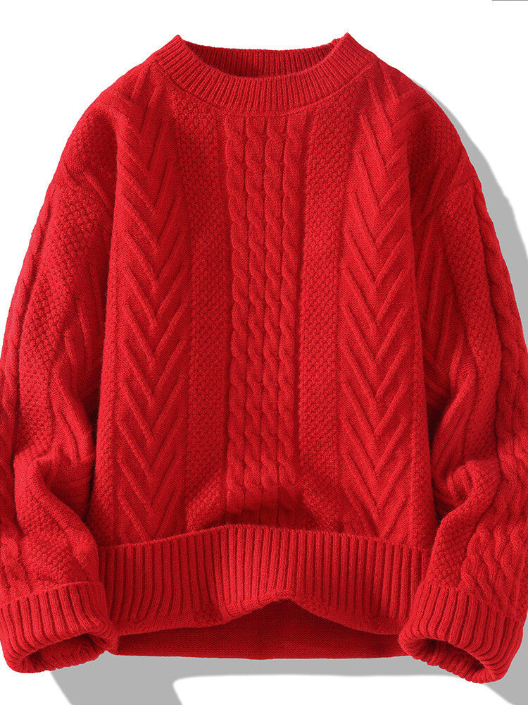 Street-Wave Mens Cable Knit Pullover With Modern Braided And Ribbed Texture Cozy Premium Knitwear