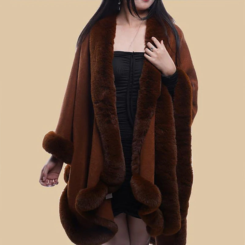 Street-wave Women Faux Fur Cape With Voluminous Hood And Elegant Fur Look For Cold Weather