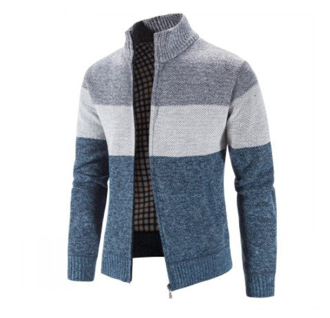 Street-wave Men's Striped Knit Cardigan With Zip Front Breathable Wool Blend Urban Style