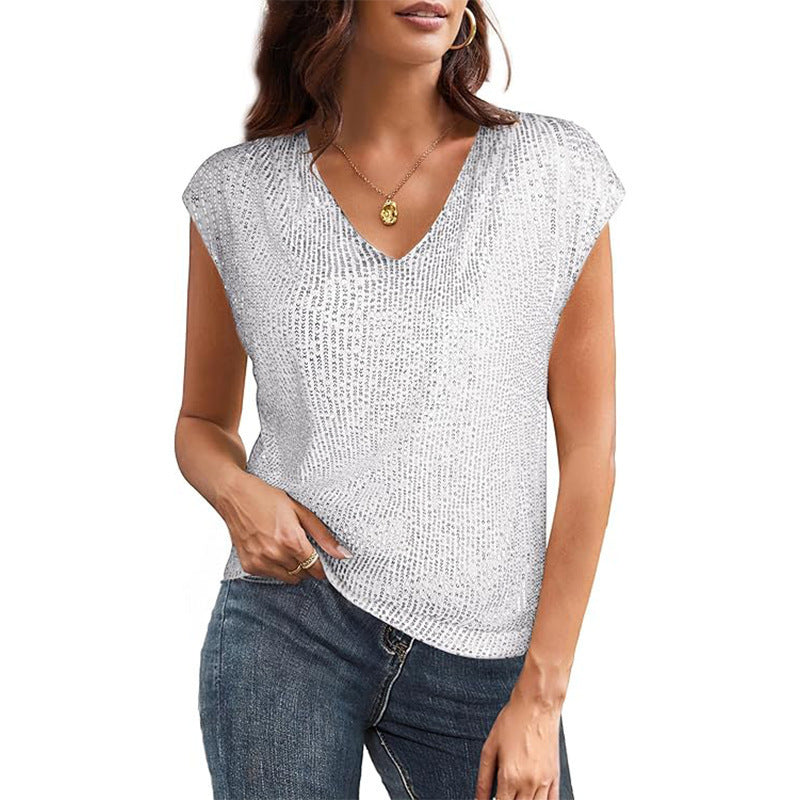 Street-Wave Sequin V-Neck Top For Women Shimmering Party Glam Perfect For Evening Outings And Celebrations