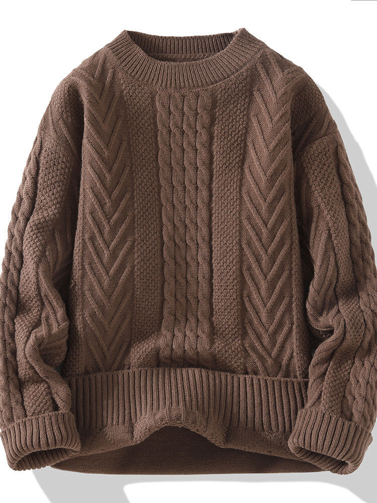 Street-Wave Mens Cable Knit Pullover With Modern Braided And Ribbed Texture Cozy Premium Knitwear