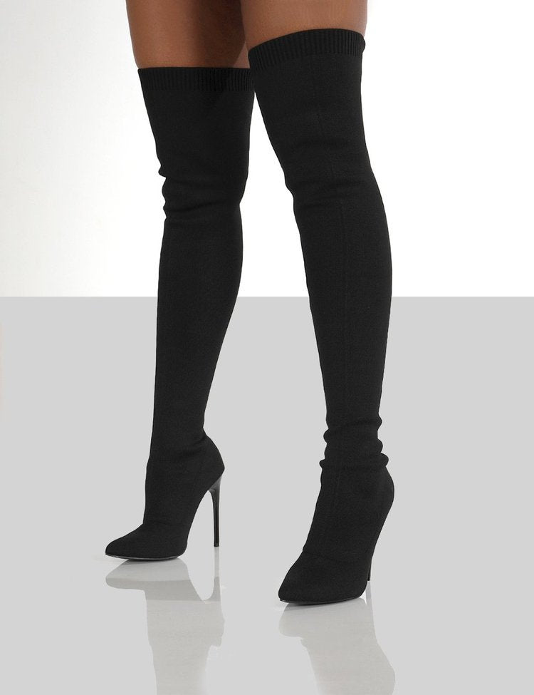 Overknee Boots Street Wave With Elegant Heel And Premium Knit Texture For Fashion Forward Women