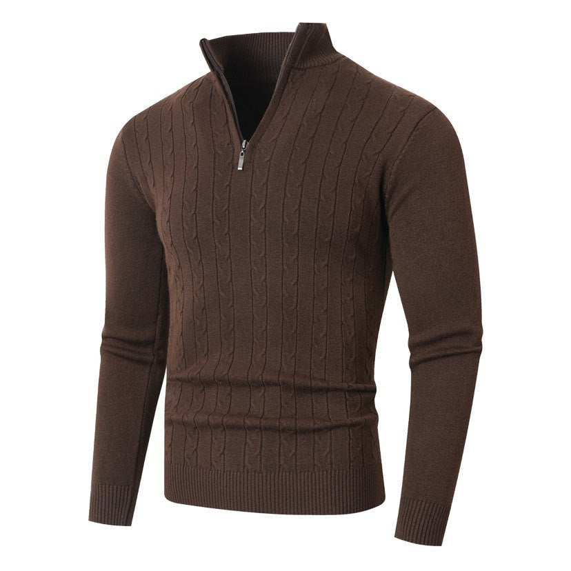 Street-Wave Men's Cable Knit Sweater With High Collar For Timeless Style And Cozy Comfort