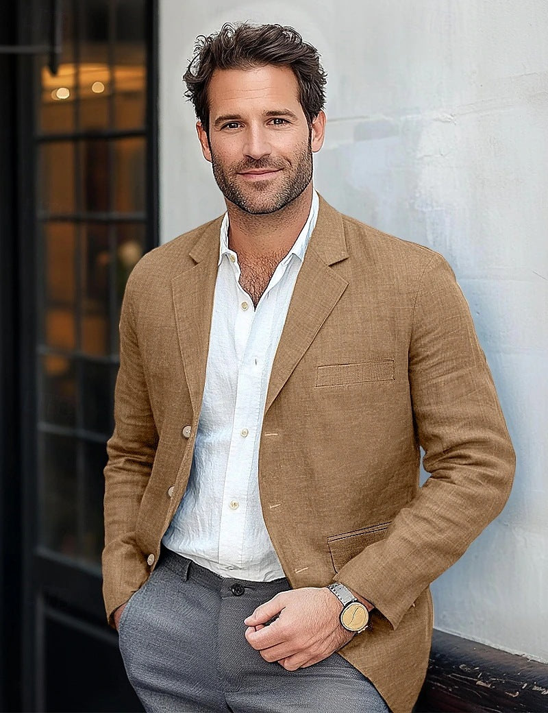 Street-wave Men Casual Linen Blazer Breathable Comfort for Smart Casual Versatile Events