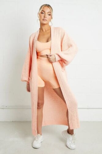 Street-wave Women’s Long Knit Cardigan With Chunky Knit Texture And Practical Pockets