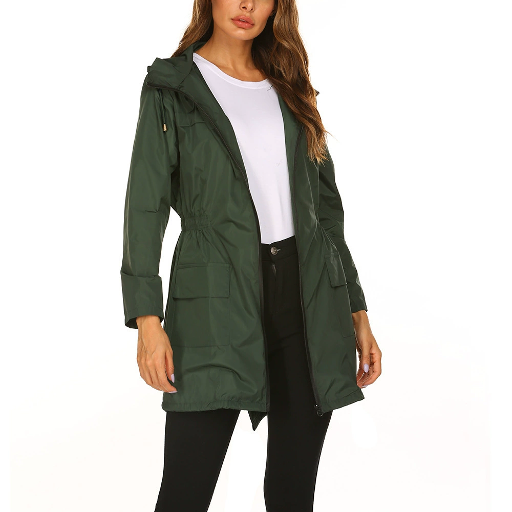 Street-wave Women Hooded Rain Jacket Long Length Water-Repellent Coat For All Weather Comfort