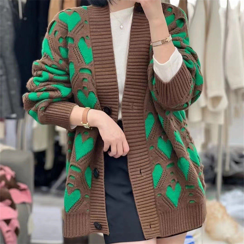 Women's Cardigan With Heart Motif And Luxurious Fit Street-wave Fashion For Women