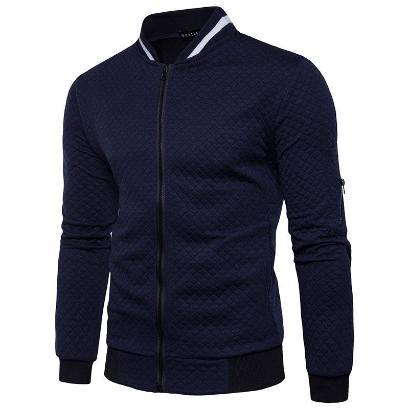 Men's Quilted Cotton Blend Zipper Front Jacket Slim Fit Bomber Style With Ribbed Trim
