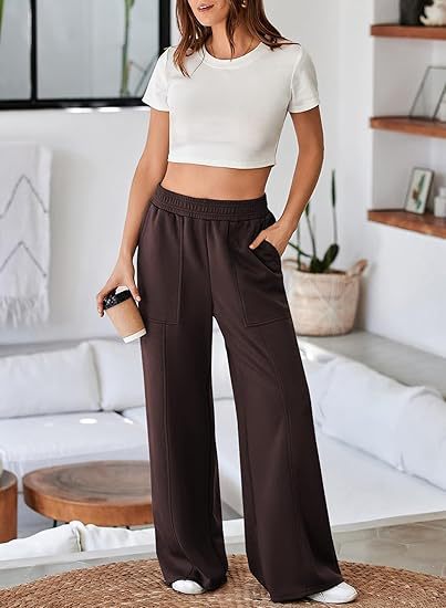 Streetwave Women Comfortable Breathable Wide Leg Lounge Pants With Elastic Waistband And Pockets For Everyday Casual Wear