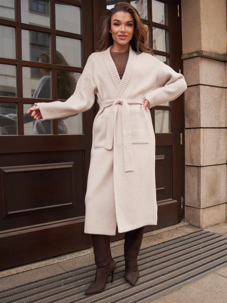 Streetwave Women Knit Coat With Belt And Pockets For Everyday Style And All Day Warmth