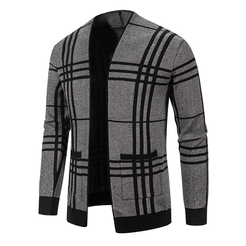 Street-Wave Men's Plaid Knit Cardigan Premium Soft Breathable Polyester Everyday Wear