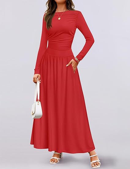 Street Wave Women's Long Sleeve Maxi Dress With Elegant Ruffle Details And Practical Pockets For Everyday Wear