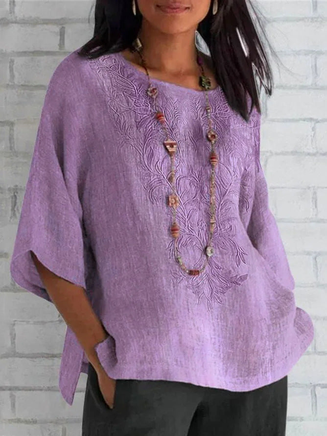 Embroidered Linen Blouse For Women By Street Wave Breathable Everyday Comfort Relaxed Fit