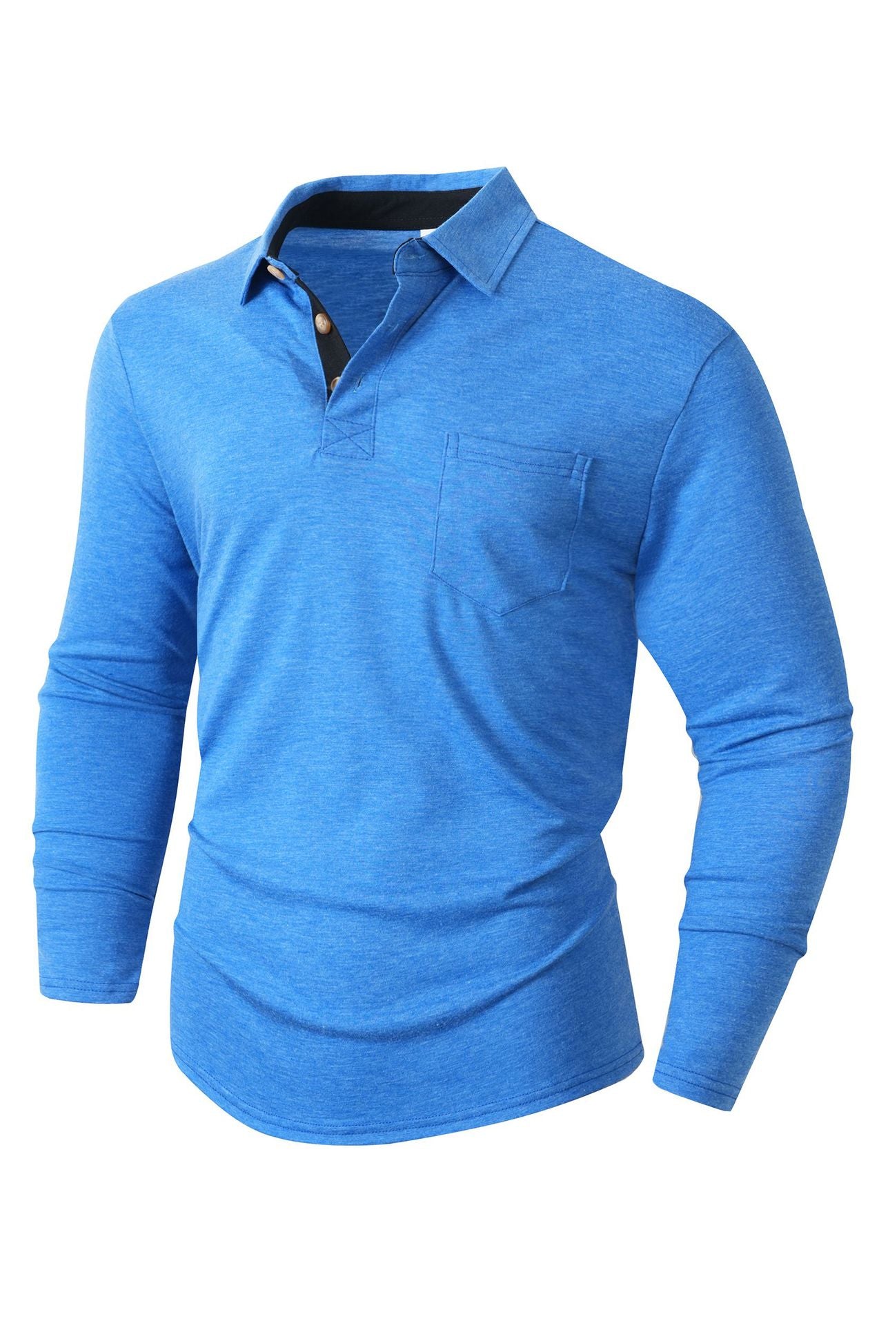 Street-wave Men's Elegant Long Sleeve Polo Shirt With Modern Collar And Stretch Comfort