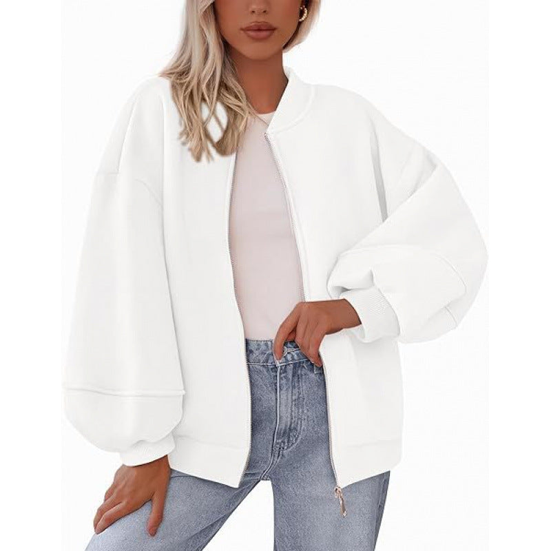Streetwave Women Oversized Bomber Jacket With Zipper And Balloon Sleeves Casual Comfort