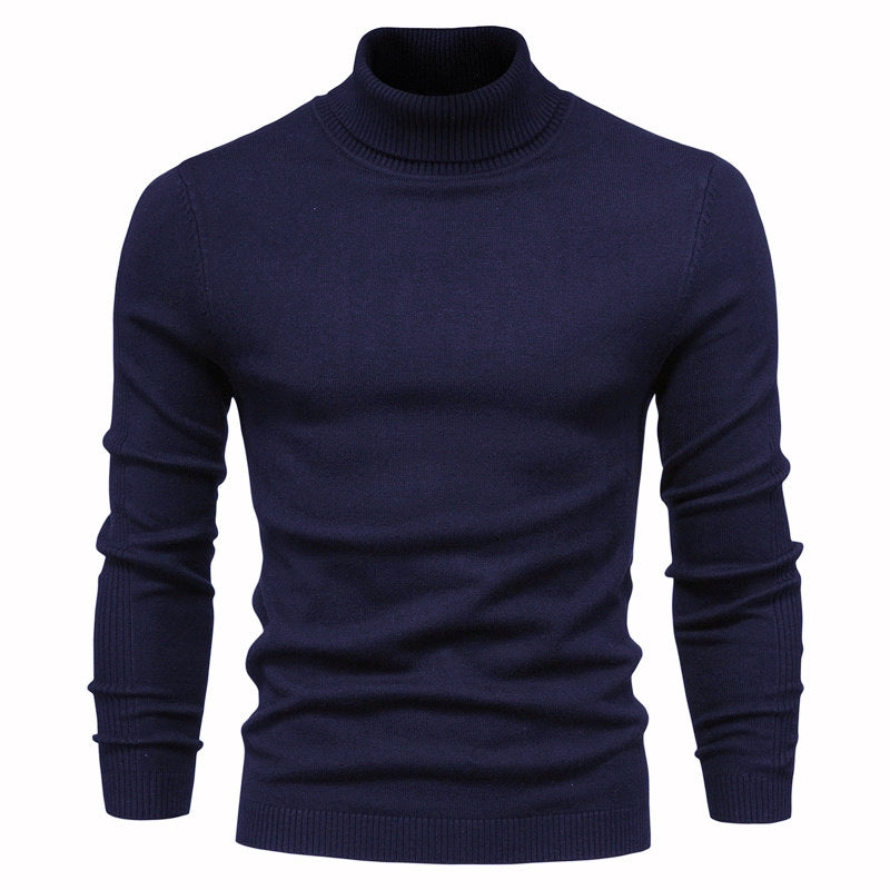 Street-Wave Men's Turtleneck Knit Sweater With Fine Rib Pattern For Modern Comfort And Versatility