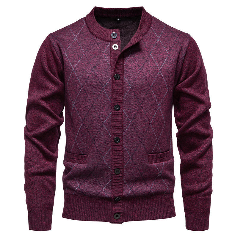 Street-Wave Men's Diamond Pattern Cardigan Knitwear for Smart Casual Style and Cozy Comfort