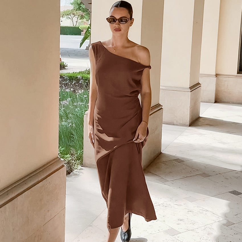Street Wave One Shoulder Maxi Dress For Women Flowy Fit
