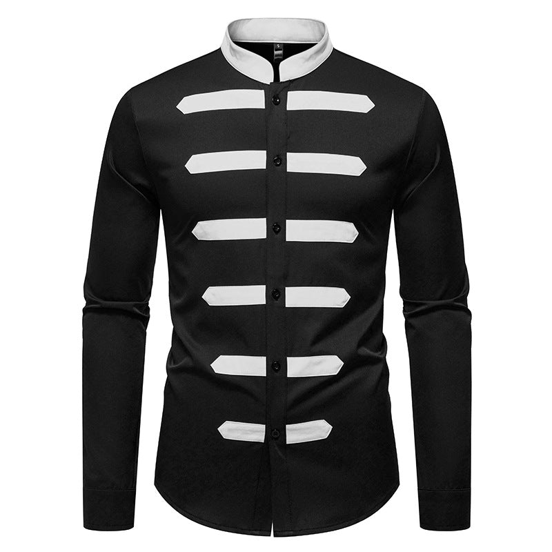 Street Wave Mens Fashion Long Sleeve Shirt With Contrasting Inserts Breathable Cotton Comfort